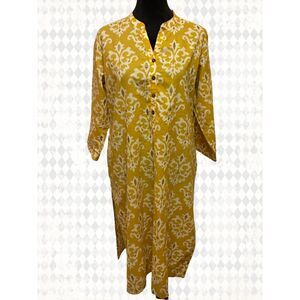 Utsa Women's Ikat Printed Kurta Size Large Mustard Yellow